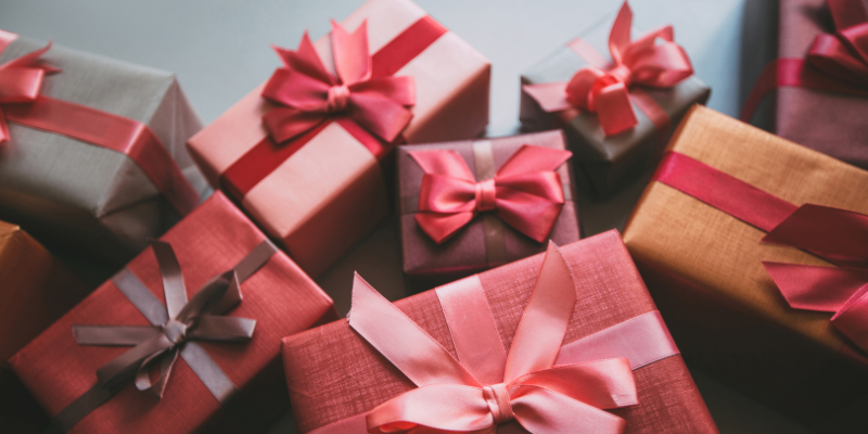 Wrapped gift boxes with bows